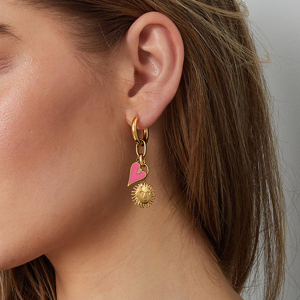 Sun & Heart Charm Earrings