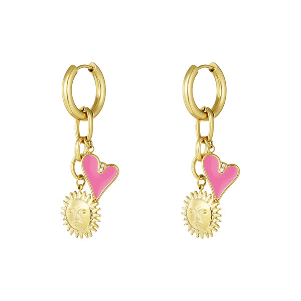 Sun & Heart Charm Earrings