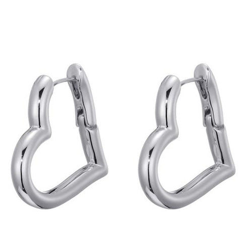 Silver Heart Hoops